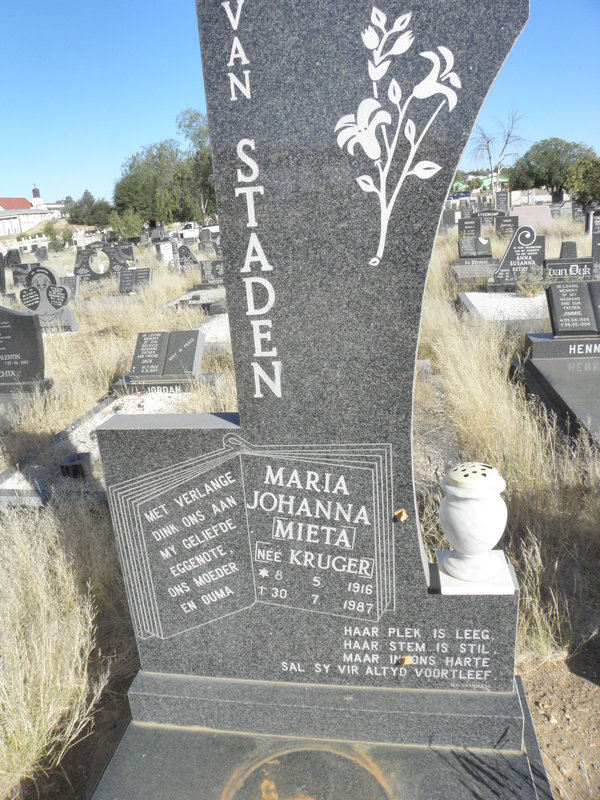 STADEN Maria Johanna, van nee KRUGER 1916-1987