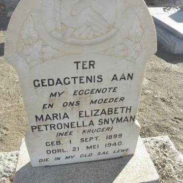 SNYMAN Maria Elizabeth Petronella nee KRUGER 1899-1940