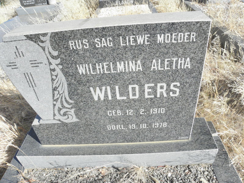WILDERS Wilhelmina Aletha 1910-1978