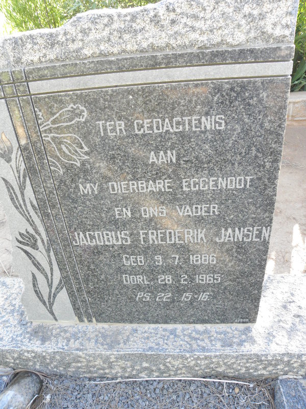 JANSEN Jacobus Frederik 1886-1965