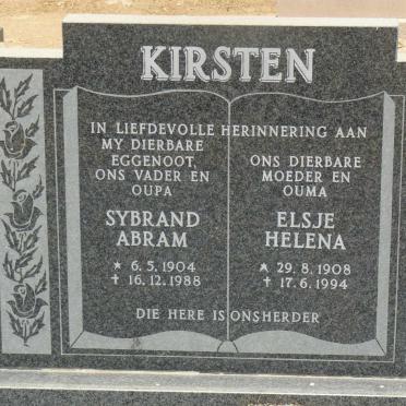 KIRSTEN Sybrand Abram 1904-1988 &amp; Elsje Helena 1908-1994