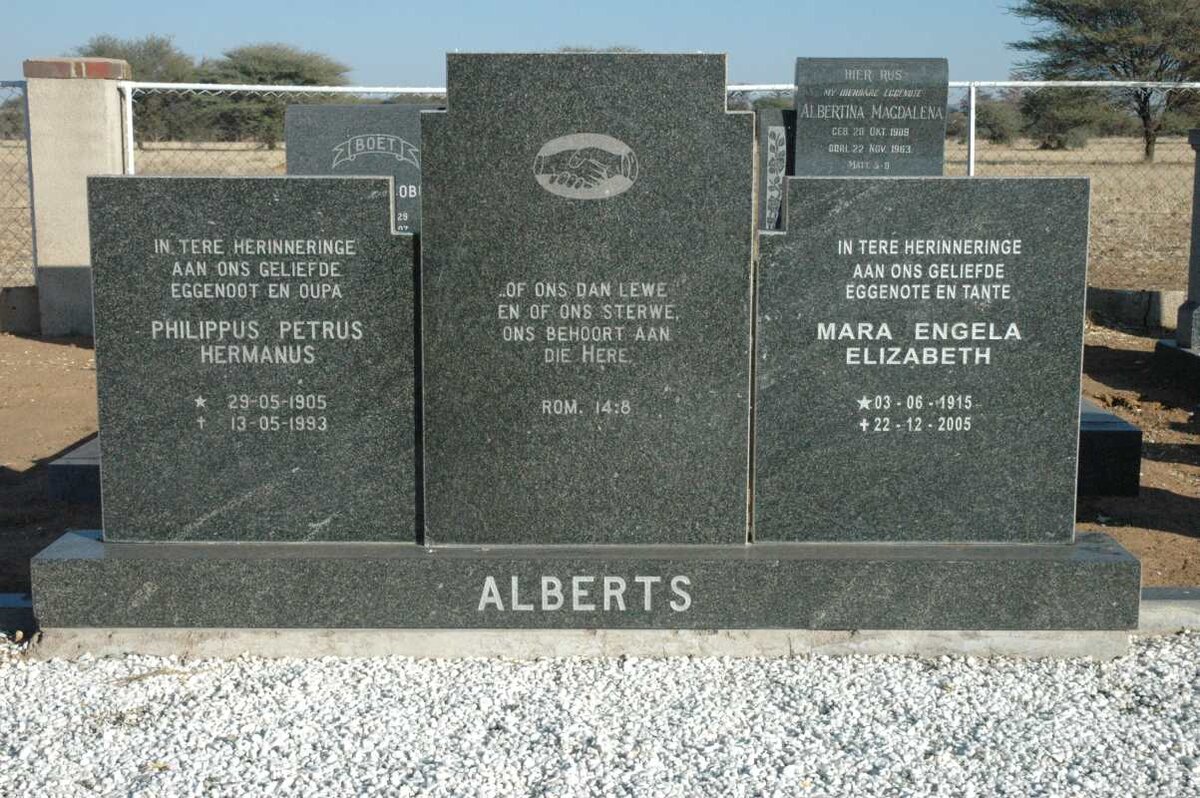 ALBERTS Philippus Petrus Hermanus 1905-1993 &amp; Mara Engela Elizabeth 1915-2005