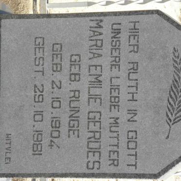 GERDES Maria Emilie nee RUNGE 1904-1981