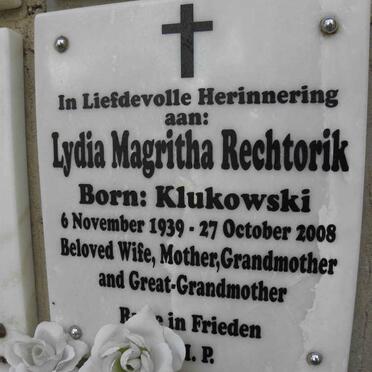 RECHTORIK Lydia Magritha nee KLUKOWSKI 1939-2008