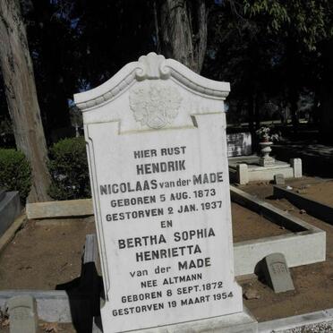 MADE Hendrik Nicolaas, van der 1873-1937 &amp; Bertha Sophia Henrietta ALTMANN 1872-1954