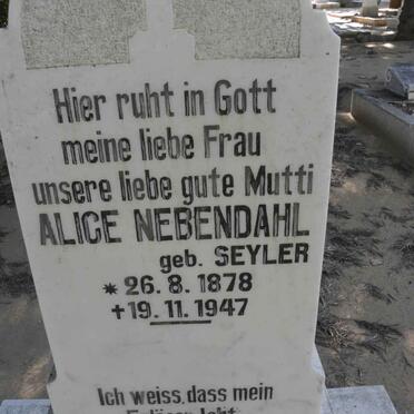 NEBENDAHL Alice nee SEYLER 1878-1947