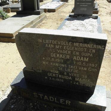 STADLER Dekker Adam 1919-1987 &amp; Gertruida Maria 1926-1992