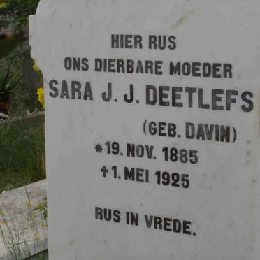 DEETLEFS Sara J.J. nee DAVIN 1885-1925