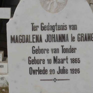 GRANGE Magdalena Johanna, le nee VAN TONDER 1865-1926