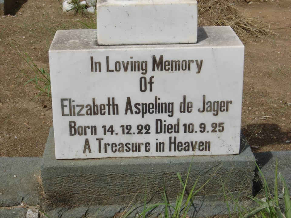 JAGER Elizabeth Aspeling, de 1922-1925