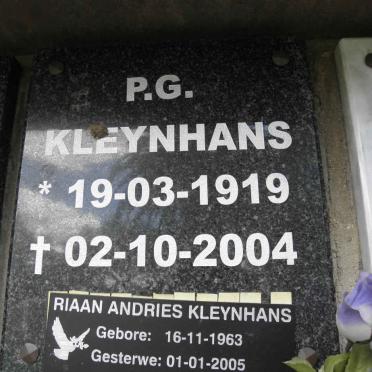 KLEYNHANS P.G. 1919-2004 :: KLEYNHANS Riaan Andries 1963-2005