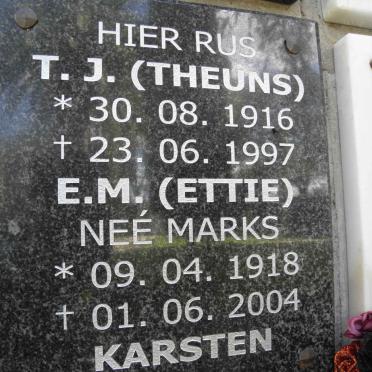 KARSTEN T.J. 1916-1997 &amp; E.M. MARKS 1918-2004