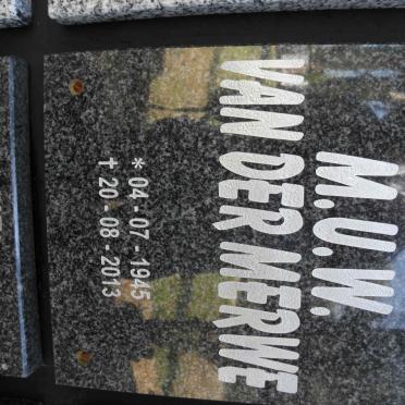 MERWE M.U.W., van der 1945-2013