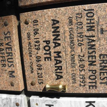 POTE Ernest John Jansen 1926-1992 &amp; Anna Maria 1929-2015