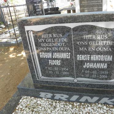 BRINK Gideon Johannes Floors 1934-2001 &amp; Rensie Hendriena Johanna 1939-2004