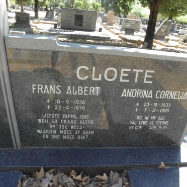 CLOETE Frans Albert 1936-1979 &amp; Andrina Cornelia 1937-1995