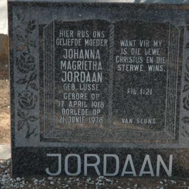 JORDAAN Johanna Magrietha nee LUSSE 1918-1978
