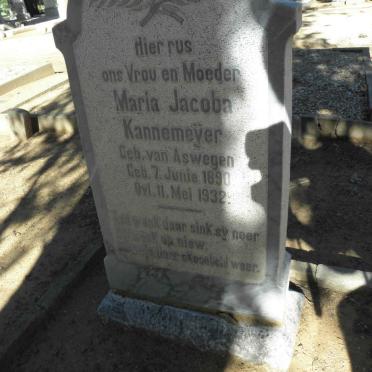 KANNEMEYER Maria Jacoba nee Van ASWEGAN 1890-1932