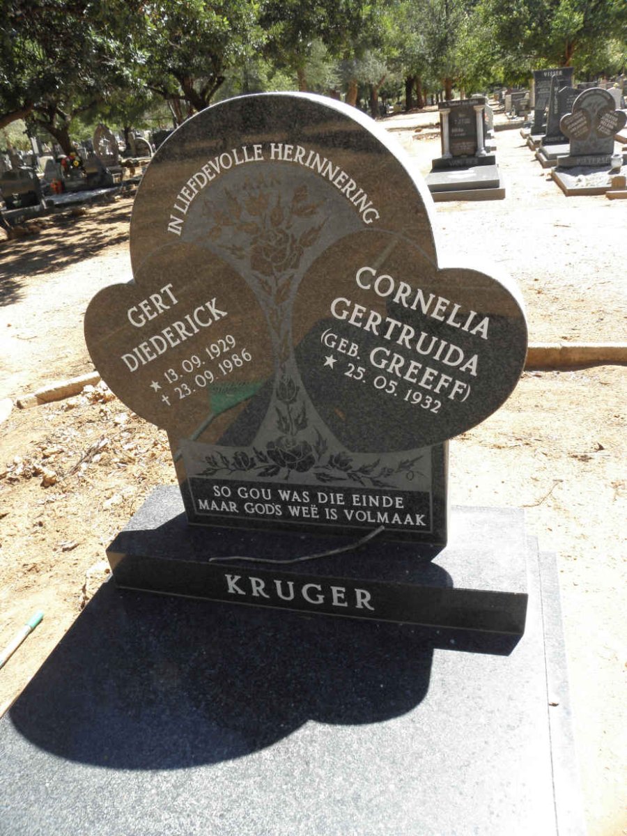KRUGER Gert Diederick 1929-1986 &amp; Cornelia Gertruida GREEFF 1932-