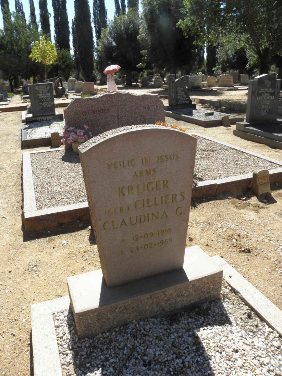 KRUGER Claudina G. nee CILLIERS 1910-1989