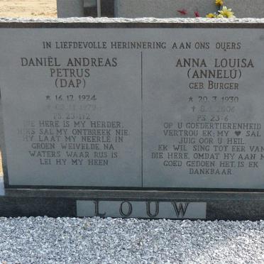 LOUW Daniel Andreas Petrus 1924-1979 &amp; Anna Louisa BURGER 1930-2006