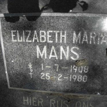 MANS Elizabeth Maria 1908-1980