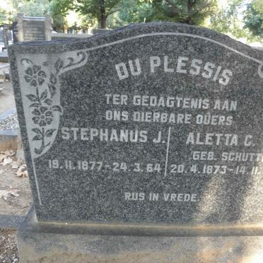 PLESSIS Stephanus J., du 1877-1964 &amp; Aletta C. SCHUTTE 1873-1964