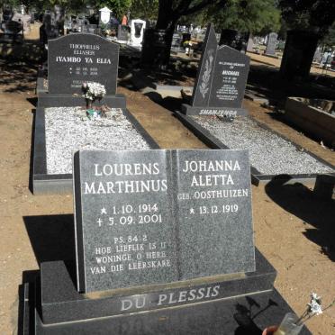 PLESSIS Lourens Marthinus, du 1914-2001 &amp; Johanna Aletta OOSTHUIZEN 1919-