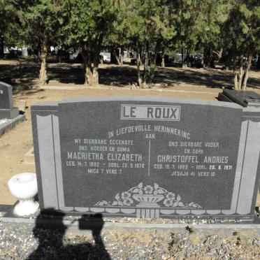 ROUX Christoffel Andries, le 1885-1971 &amp; Magrietha Elizabeth 1892-1970