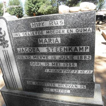 STEENKAMP Maria Jacoba nee V.D. MERWE 1882-1955