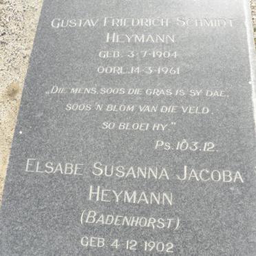 HEYMANN Gustav Friedrich Schmidt 1904-1961 &amp; Elsabe Susanna Jacoba BADENHORST 1902-1977