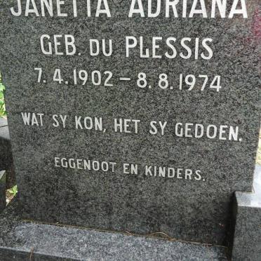 GROVE Janetta Adriana nee DU PLESSIS 1902-1974