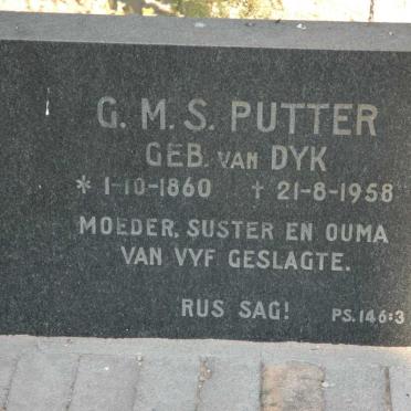 PUTTER G.M.S. nee VAN DYK 1860-1958