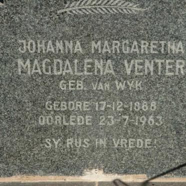 VENTER Johanna Margaretha Magdalena nee VAN WYK 1888-1963
