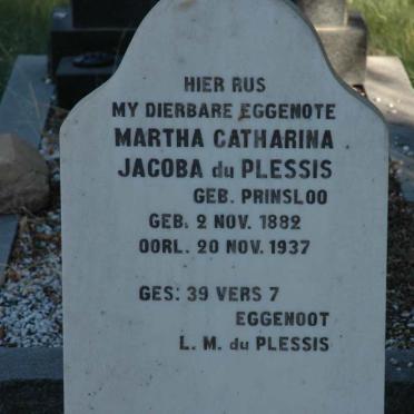 PLESSIS Martha Catharina Jacoba, du nee PRINSLOO 1882-1937