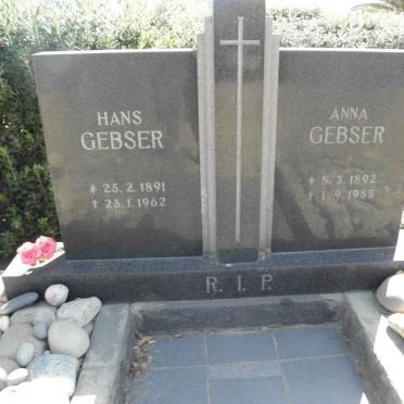 GEBSER Hans 1891-1962 &amp; Anna 1892-1985