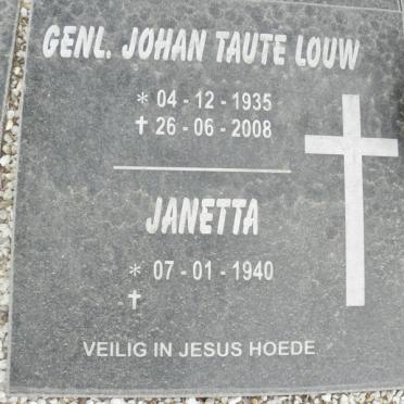 LOUW Johan Taute 1935-2008 &amp; Janetta 1940-