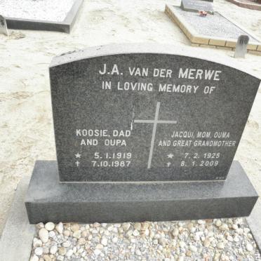 MERWE J.A., van der 1919-1987 &amp; Jacqui 1925-2009