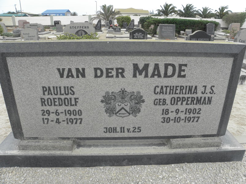 MADE Paulus Roedolf, van der 1900-1977 &amp; Catherina J.S. OPPERMAN 1902-1977