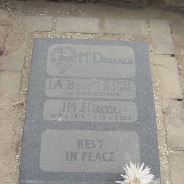 MCDONALD I.J. 1912-1990 &amp; J.M.J. 1915-2005