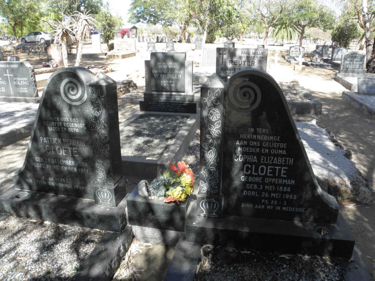 CLOETE Patrick Hendrik 1886-1961 &amp; Sophia Elizabeth OPPERMAN 1884-1965