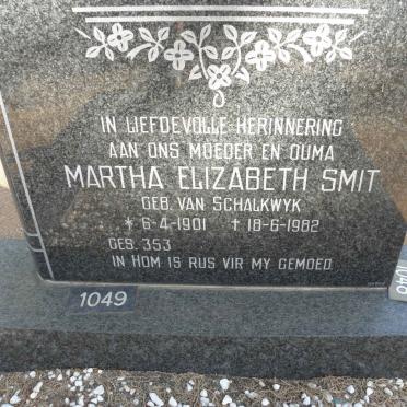SMIT Martha Elizabeth nee VAN SCHALKWYK 1901-1982
