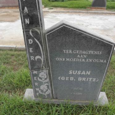 MERWE Susan, van der nee BRITZ 1921-2000