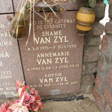ZYL Lottie, van 1925-2010 :: VAN ZYL Annemarie 1943-1998 :: VAN ZYL Shame 1971-1998