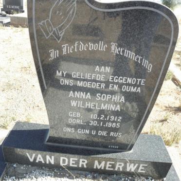 MERWE Anna Sophia Wilhelmina, van der 1912-1985