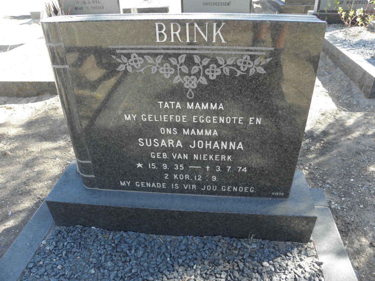 BRINK Susara Johanna nee VAN NIEKERK 1935-1974