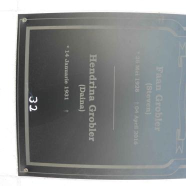 GROBLER Faan 1928-2016 &amp; Hendrina 1931-