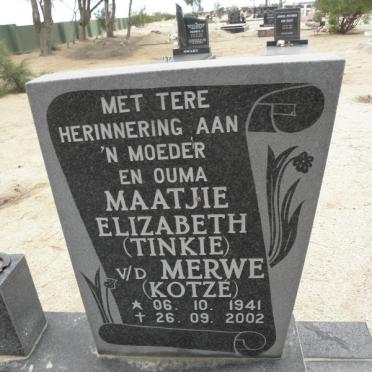 MERWE Maatjie Elizabeth, v.d. nee KOTZÉ 1941-2002