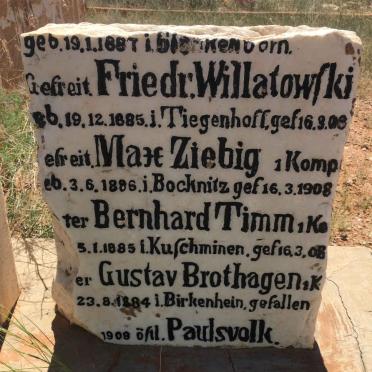 WILLATOWSKI Friedr. 1885-1908 :: ZIEBIG Max 1886-1908 :: TIMM Bernhard 1885-1908 :: BROTHAGEN Gustav 1884-1908 