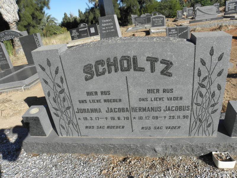 SCHOLTZ Hermanus Jacobus 1909-1990 &amp; Johanna Jacoba 1917-1970